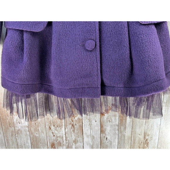 Anthropology by Ryu Women's Coat Size Medium Purple Fur Trim Pockets Buttons - Picture 4 of 11